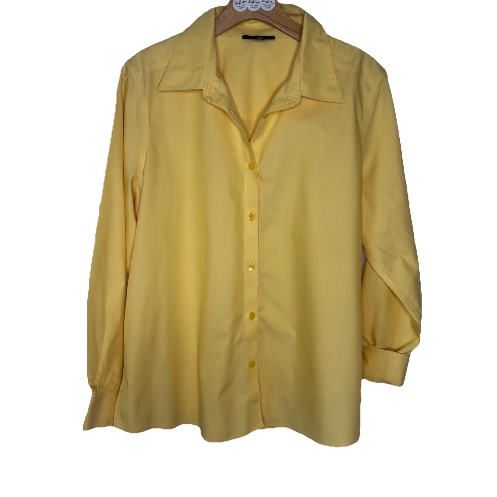 Foxcroftβ Non-Iron Shaped Fit Shirt 14W Yellow Button Up L/S Blouse Top Classic